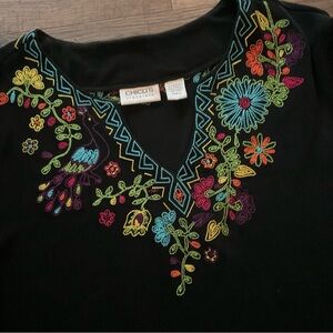 Black 3/4 sleeve top with embroidered neckline